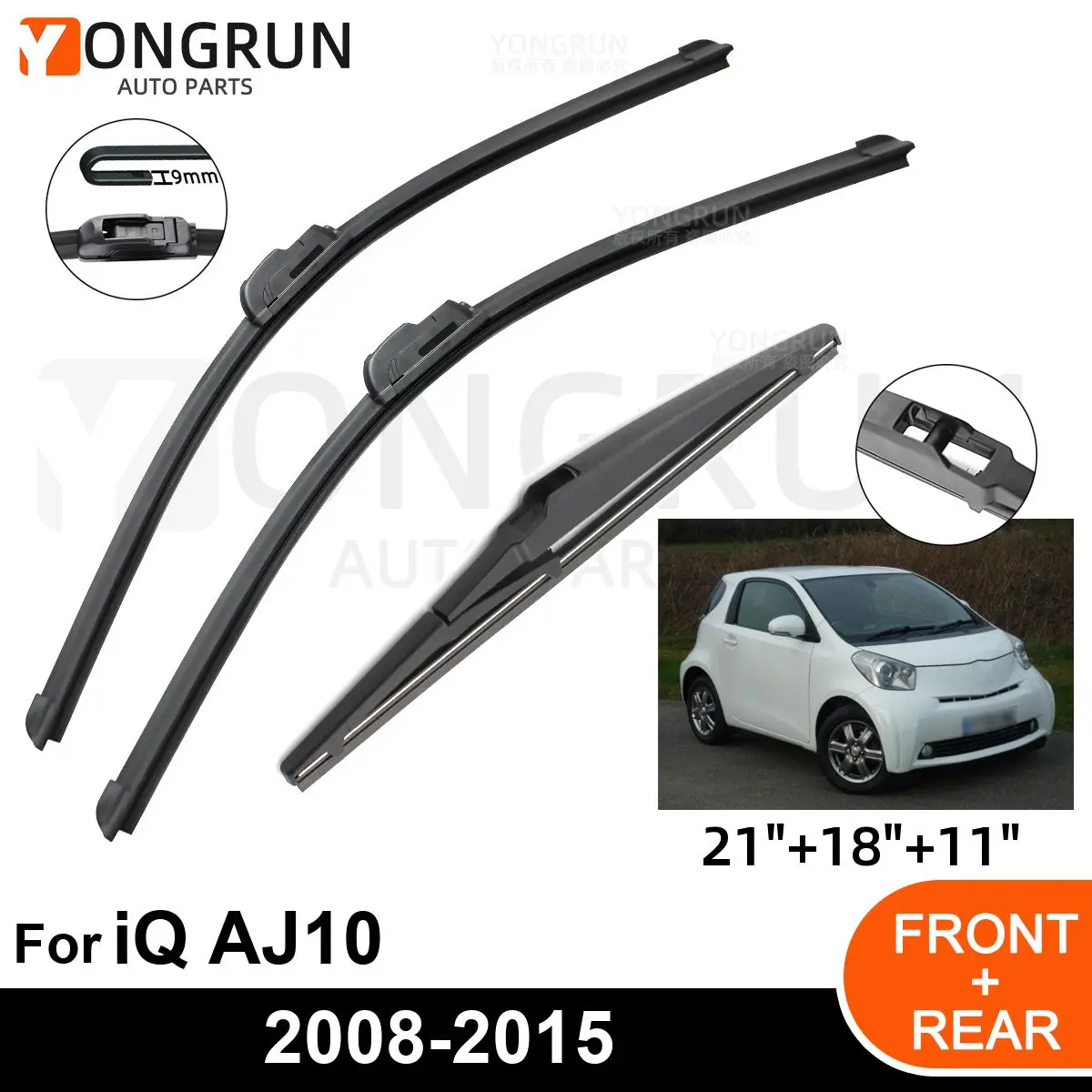 3 Pezzi Tergicristallo Per Auto Per Toyota / Scion Iq Aj10 2008-2015 Anteriore Posteriore Parabrezza Spazzola Tergicristallo Accessori In Gomma