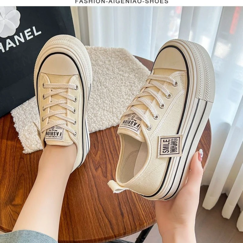 Doghc 2024 Nuovo Zapatos De Lona Con Plataforma Para Mujer, Zapatillas Gruesas Que Aumentan La Altura,Entrenadores Al Aire Libre
