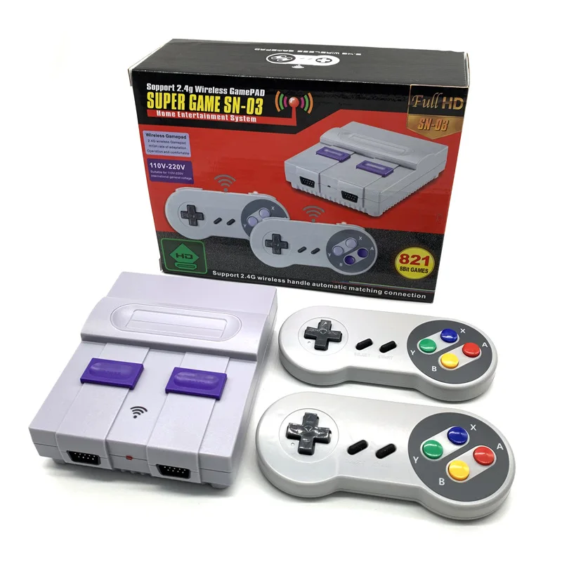 Nuova Macchina Da Gioco Super Wireless Hd Snes Home Game Machine Per Sfc Tv Game Machine Built-In 821 Giochi Sn-03