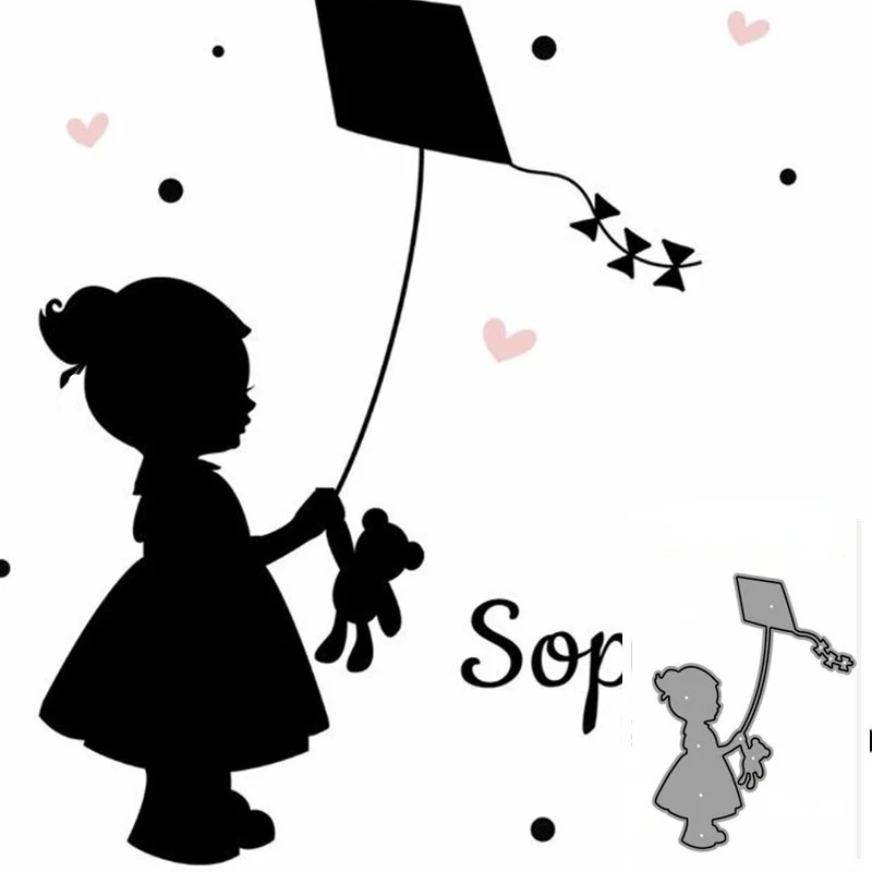 Crazyclown Little Girl Flying A Kite Decoration Metal Cutting Dies Album Fotografico Goffratura Paper Making Scrapbooking Card Mold