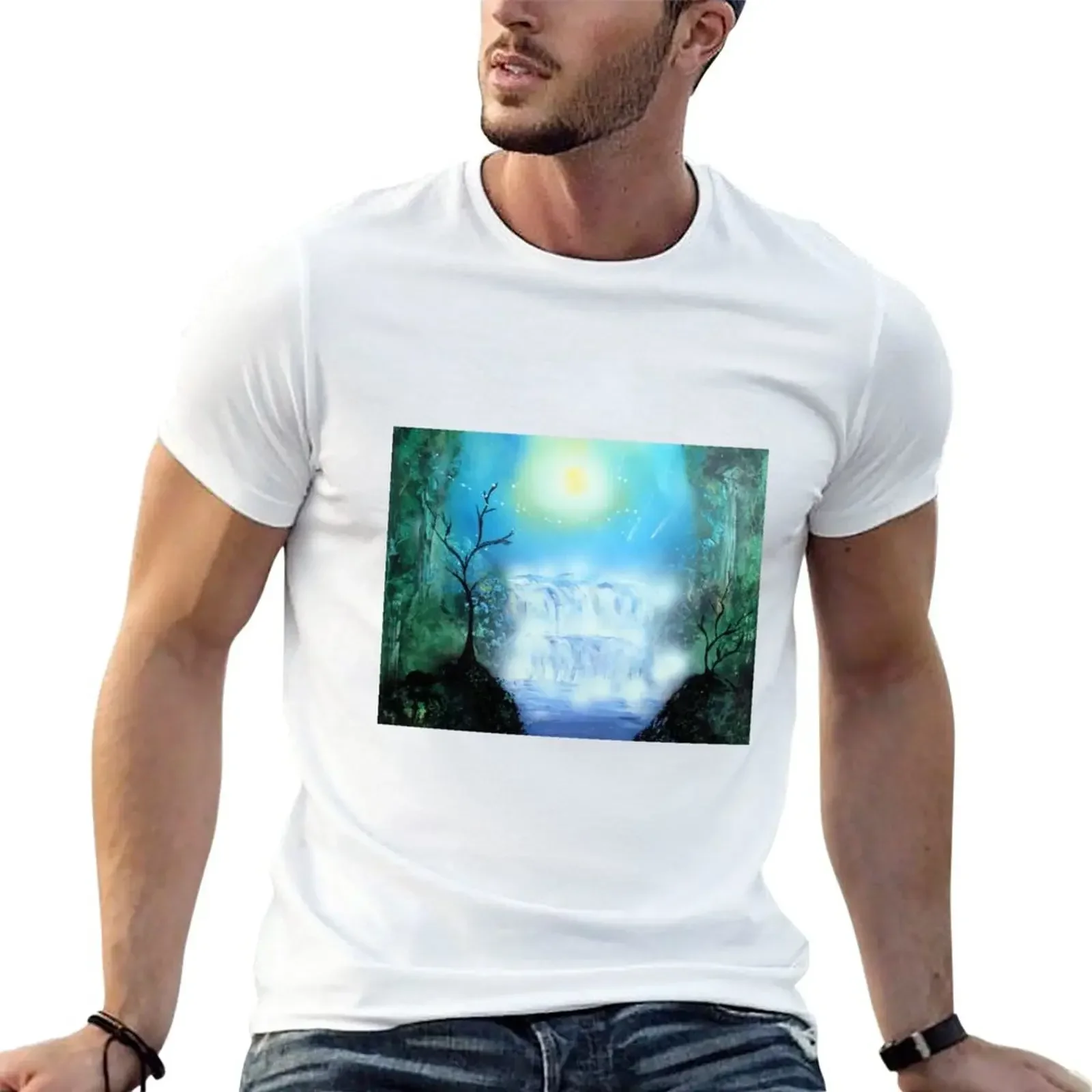 Vernice Spray Art- Double Waterfall T-Shirt Abbigliamento Estetico Customizeds Vintage Fruit Of The Loom Magliette Da Uomo