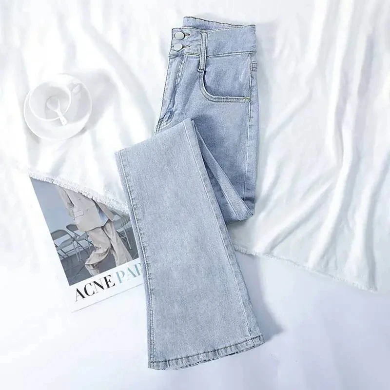 High Waisted Slim Denim Flare Pants Women'S Streetwear 2023 Spring Autumn New Loose Elastic Vintage Jeans Women Casual Trousers
