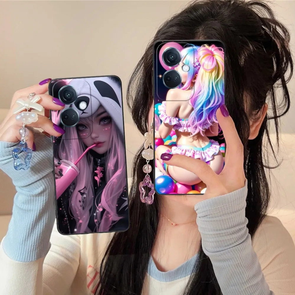 Sweet Girl Artist Mobil Cell Phone Case For Oppo Find X5 X3 X2 A93 Reno 8 7 Pro A74 A72 A53 Black Soft Phone Cover Funda
