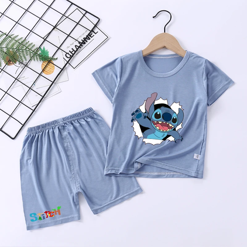 Lilo Stitch Pigiama Disney Kids Summer Anime Kawaii Nightwear Shorts Set Girls Boys Cute Nighty Pants Camicia Da Notte Abbigliamento Regalo