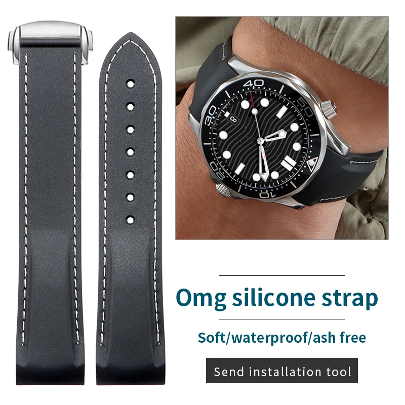 Shengmeirui Cinturino Curvo In Gomma Siliconica Per Omeg-A Seamaster 300 Planet Ocean Big Size 600 Metri Cinturino Subacqueo 20 Mm22M