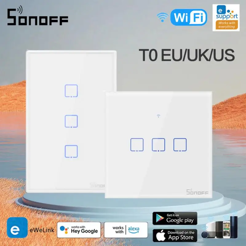 Sonoff Tx T0 Wifi Touch Switch Us/Uk/Eu Wifi Wall Light Switch E-Welink App Telecomando Vocale Funziona Con Alexa Google Home