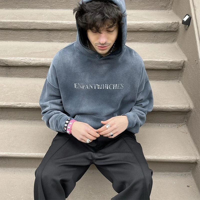 Felpa Con Cappuccio Stampata Con Lettera Allentata Casual Lavata Dal Sole Abbigliamento Uomo Harajuku Tuta Da Uomo Felpa Con Cappuccio Bape Streetwear