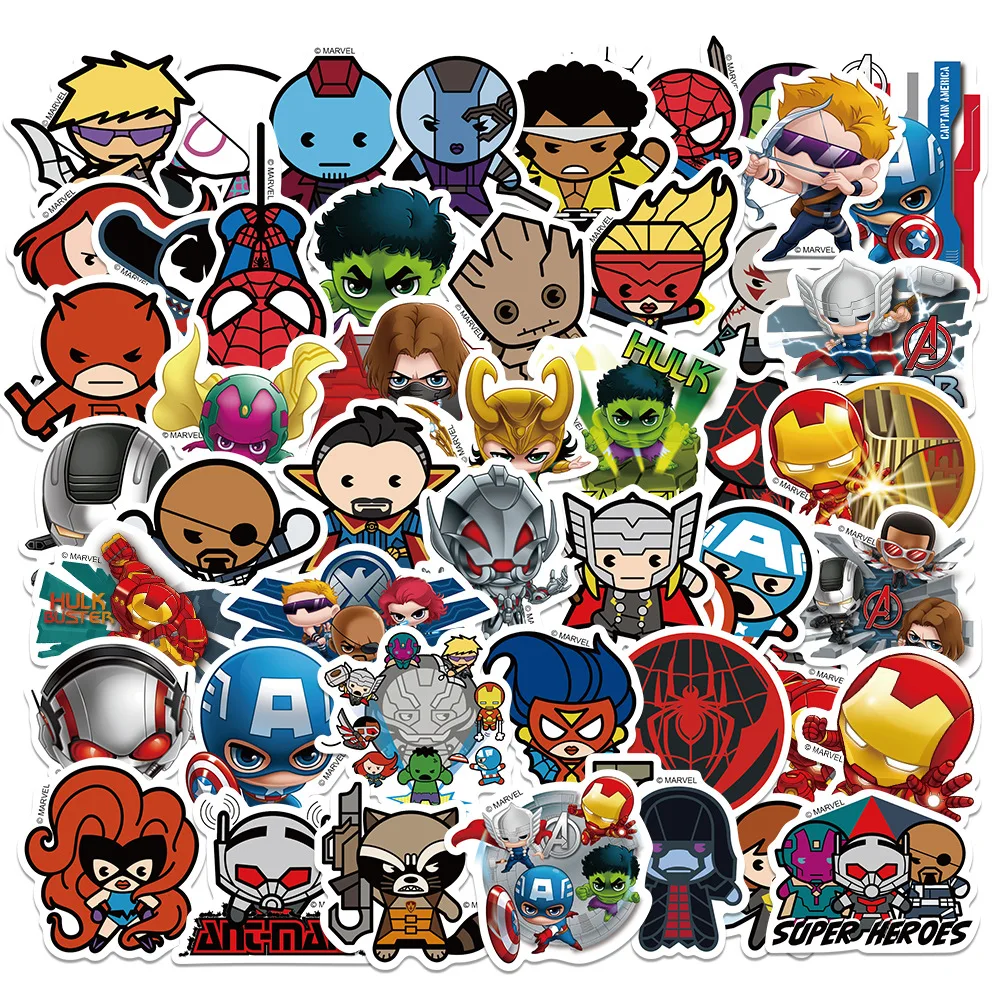 50 Pz Anime Disney Marvel Sticker Cartoon Figure Iron Man Spider-Man Sticker Chitarra Laptop Bagagli Skateboard Graffiti Per Giocattoli