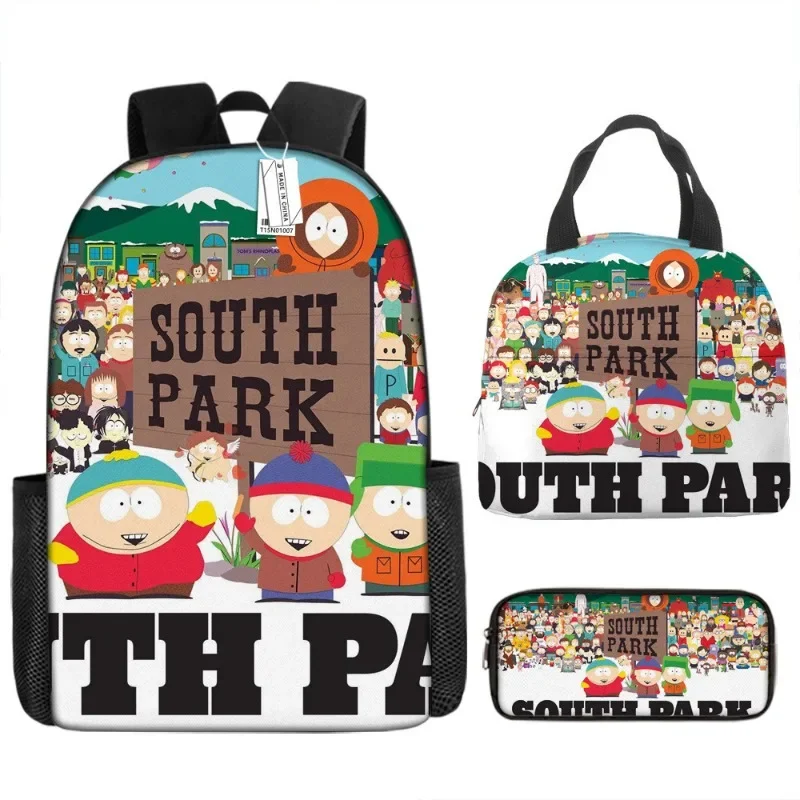 South Parkes Zaini Anime Stampa 3D Cartoon Bambini Scuola Zaino Pranzo Borse Astuccio Set