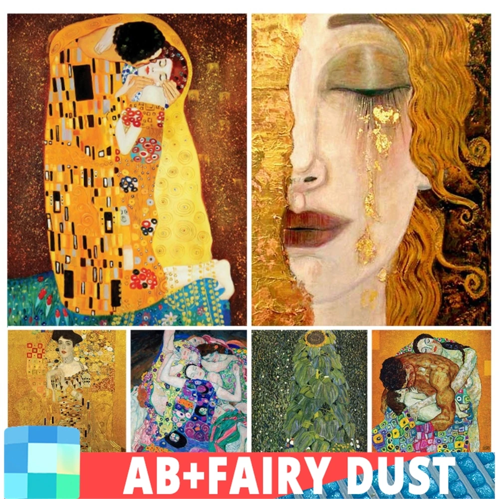 Ab Fairy Dust Gustav Klimt Diamond Painting The Kiss Woman Sunflower 5D Art Trapano Completo Picture Kit Punto Croce Decorazioni Simboliche