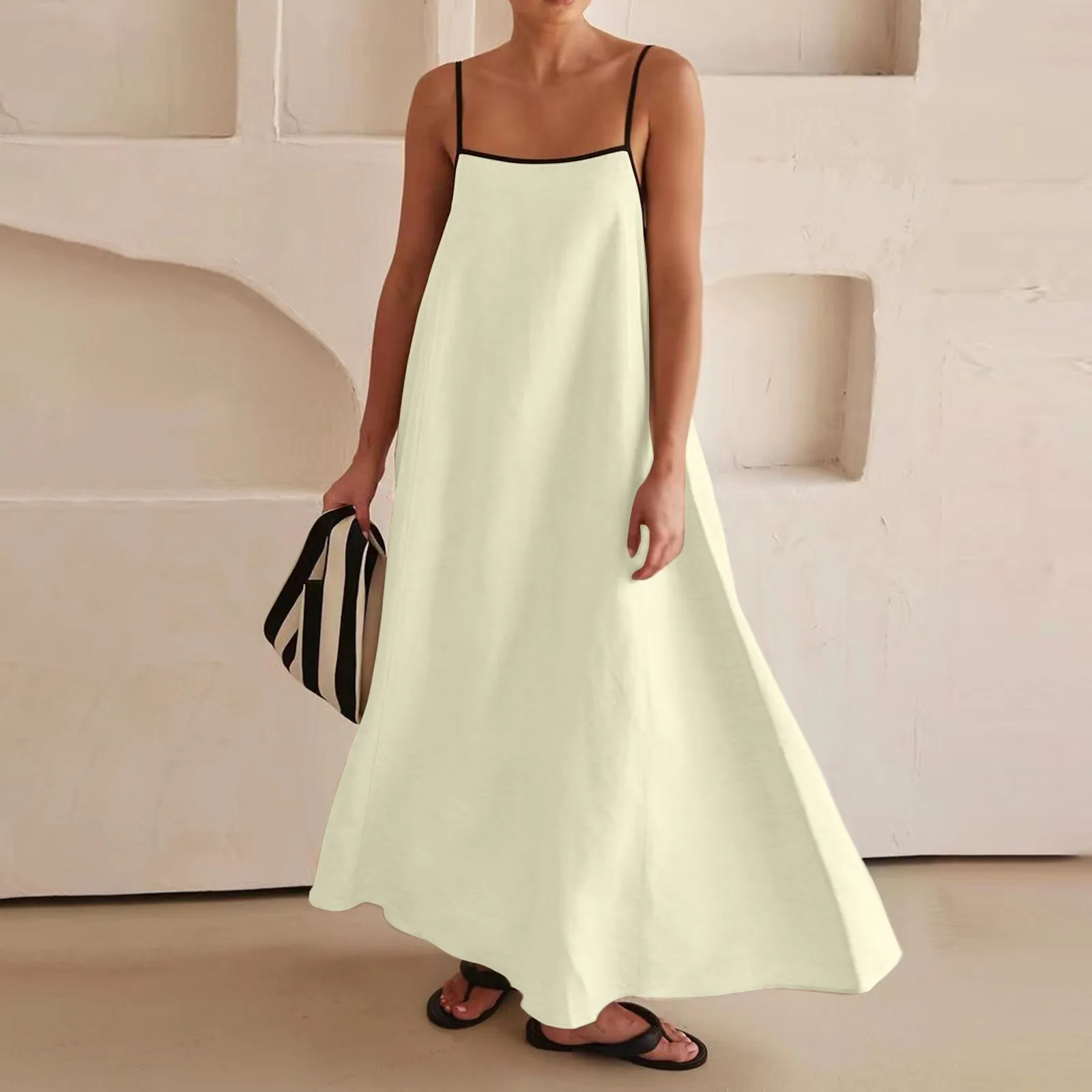 Solid Dresses Bretelle Summer Robe Sling Seeveless Women'S Vesido Sexy Large Hem Dress Vestidos Elegantes Vestiti Donna