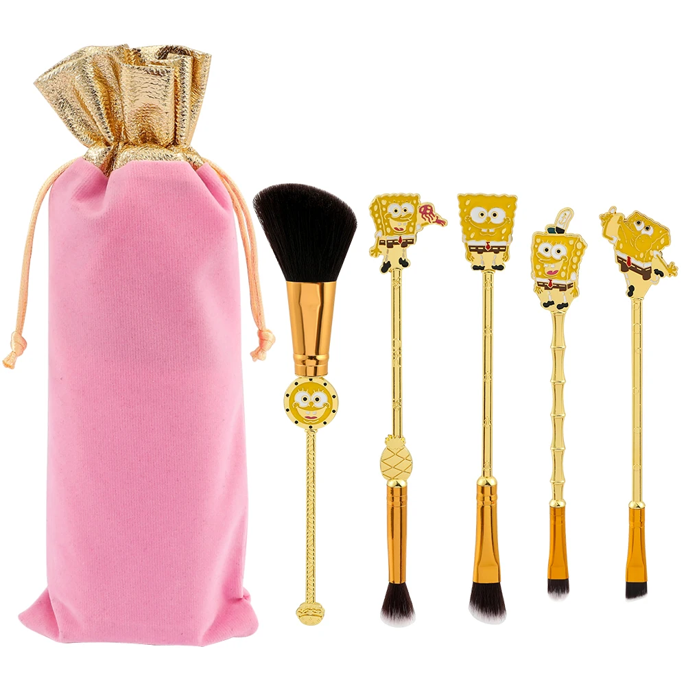 5Pcs Anime Spongebob Squarepants Set Di Pennelli Per Trucco Cute Cartoon Figure Spongebob Foundation Eye Shadow Soft Brush Strumenti Cosmetici