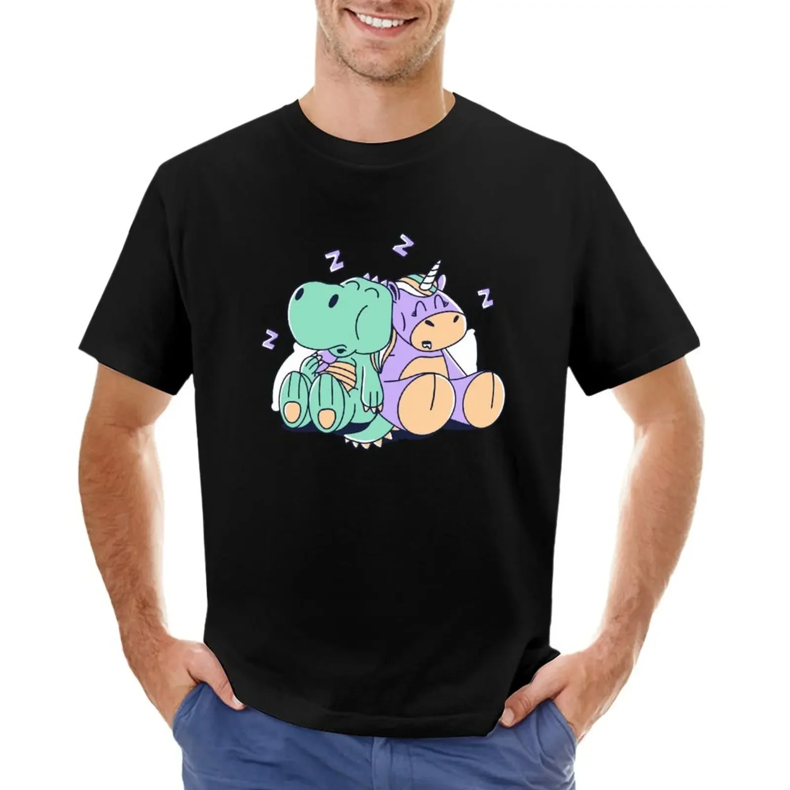 Unicorno E Trex Dormono Tyrannosaurus Rex T-Shirt Summer Top Cute Top Graphics Clothes For Men