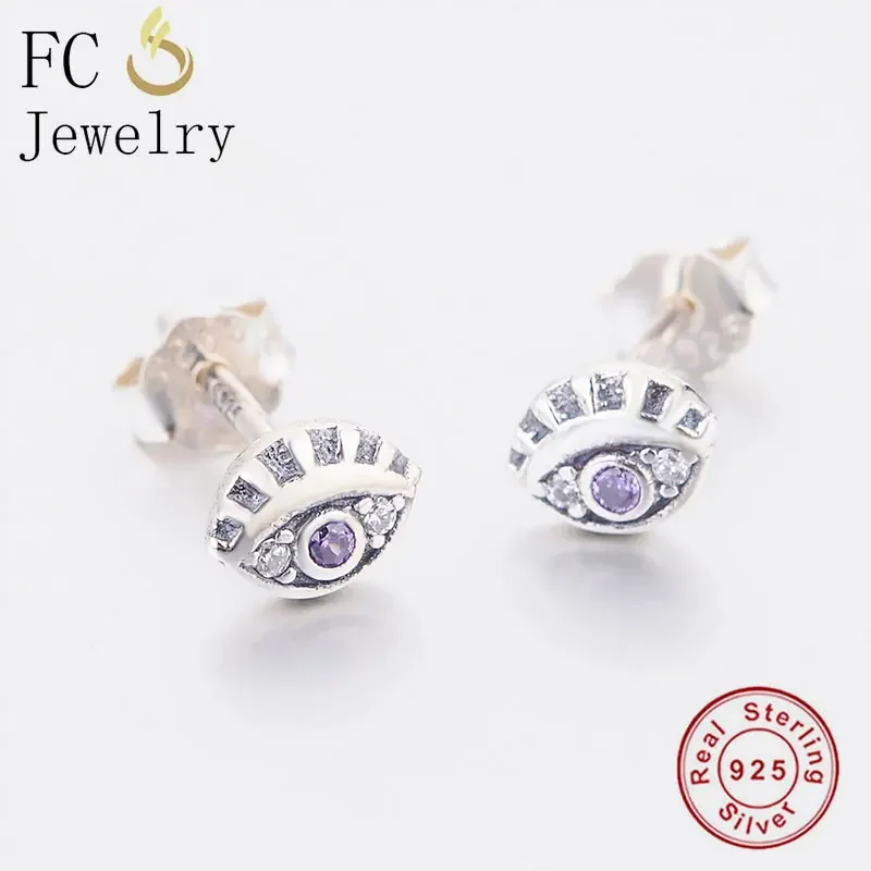 Fc Jewelry 100% 925 Argento Piccolo Turco Evil Eye Viola Zirconia Stud Orecchino Ear Oorbellen Accessori Per Le Donne 2020 Estate
