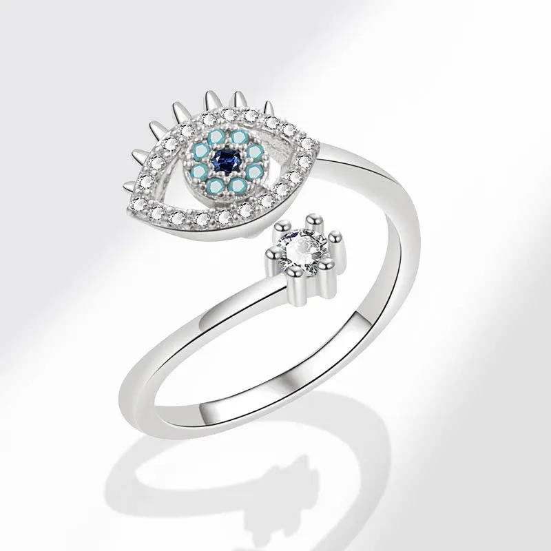 Voq Silver Color Evil Eyes Blue Ring Wedding Eternity Rings For Women Lucky Fine Jewelry Party Gifts