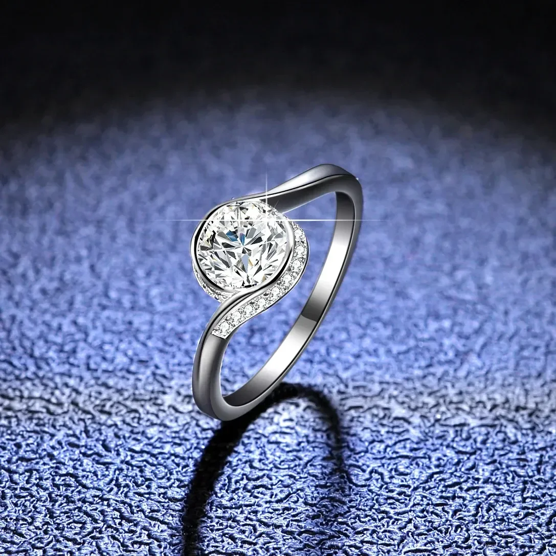 Fedi Nuziali Eterne In Oro Bianco 18 Carati Con Lettere Gra Round Luxury 1 Carat Vvs D Color Diamond Moissanite Anelli Di Fidanzamento