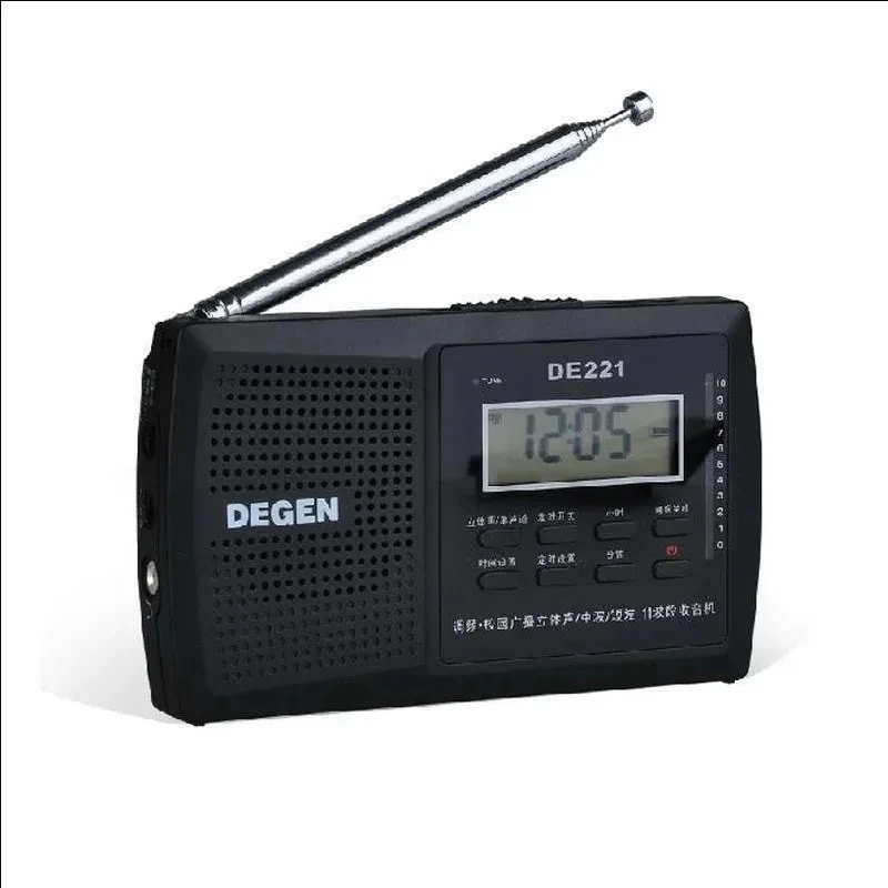Degen De221 Radio Fm Stereo Fm1-2 / Mw / Sw1-8 Radio Dsp A 11 Bande Ricevitore Radio Multibanda Portatile Campus Nero
