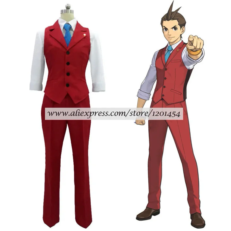Ace Advanor Apollo Justice Red Vest Suit Outfit Costume Cosplay Set Completo