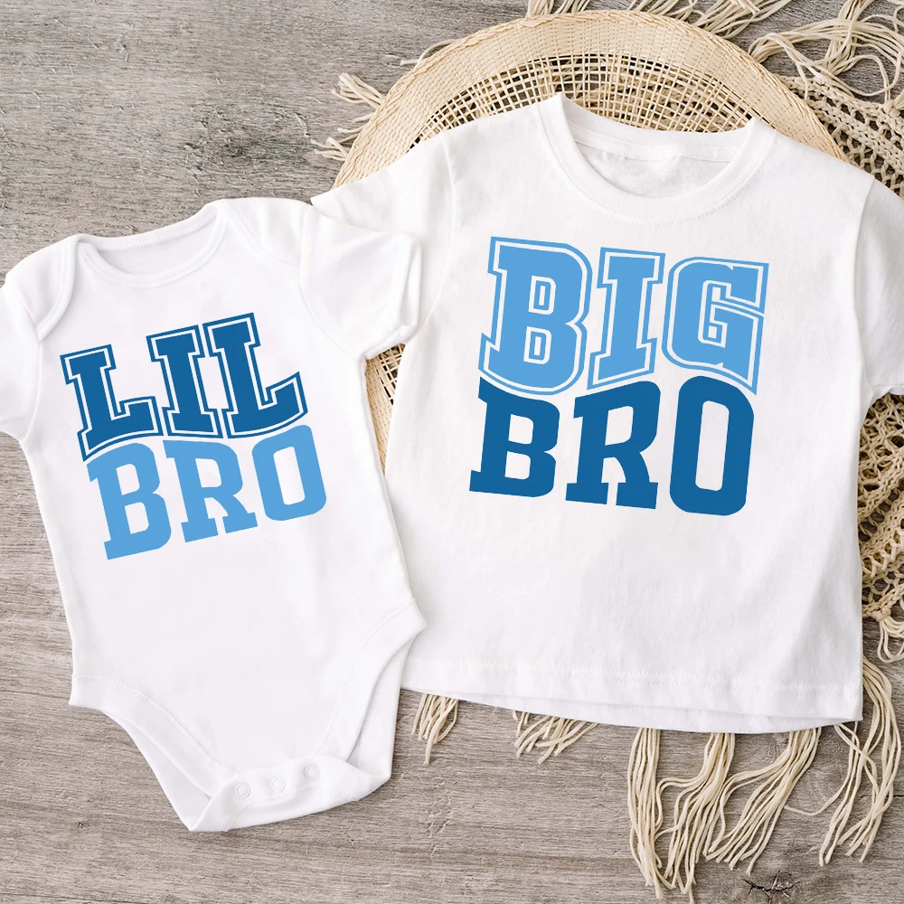 Big Bro Little Bro Print Sibling Outfit Tee Retro Family Matching Shirt Top Big Brother Big Sister T-Shirt Baby Body Pagliaccetto