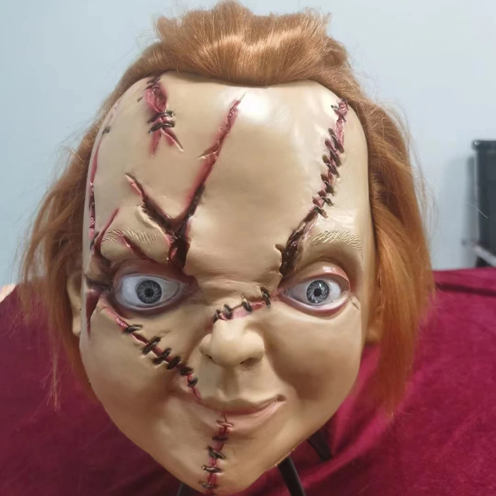 Halloween Horror Movie Good Guy Chucky Mask With Hair Monster Masquerade Latex Props Deluxe Novità Costume Party Full Head Mask