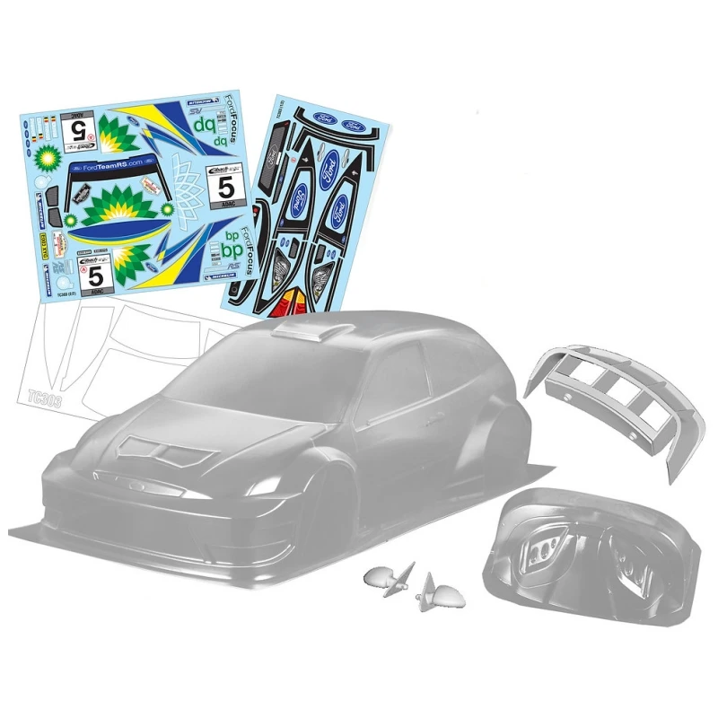 Scala 1/10 Ford Focus Wrc 2003 Guscio Trasparente Con Spoiler Posteriore + Specchio + Fibbie Luminose + Decalcomania Per Rc Rally Car Tamiya Tt02 Tt01