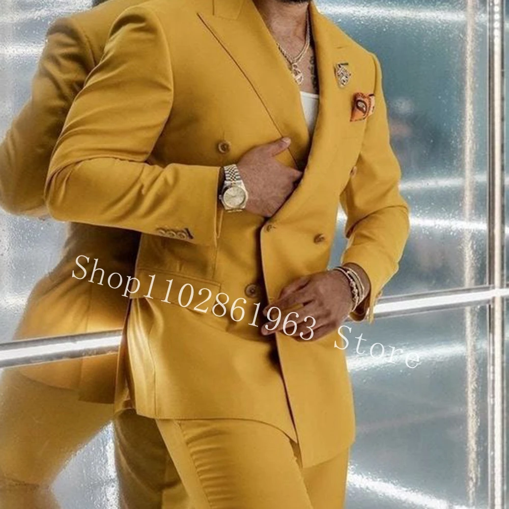 New Fashion Men Suits Peak Risvolto Doppio Petto 2 Pezzi Best Men Groom Wedding Party Smoking Blazer Pants Trajes De Hombre
