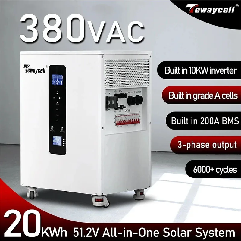 Trifase 20Kwh 15Kwh Ac380V Tutto In Una Batteria Lifepo4 51.2V Sistema Solare Domestico Inverter 10Kw Integrato Mobile Ess
