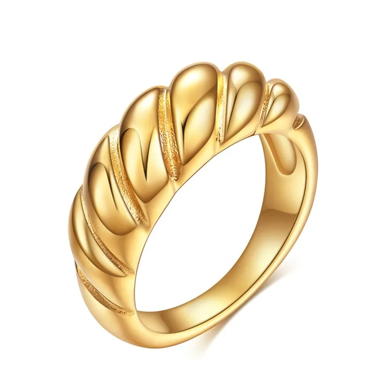 Fede Nuziale Vintage In Acciaio Inossidabile Twist Bread Design Ring Per Donna Uomo Taglia 4-12