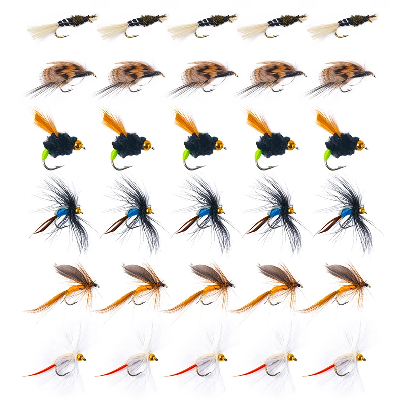 Goture New Fly Fishing Lure Trota Bait 30 Pz/Lotto Kit Mosche Wet Dry Streamer Ninfa Mosche Artificiali Bass Fly Mosche Fly Legatura