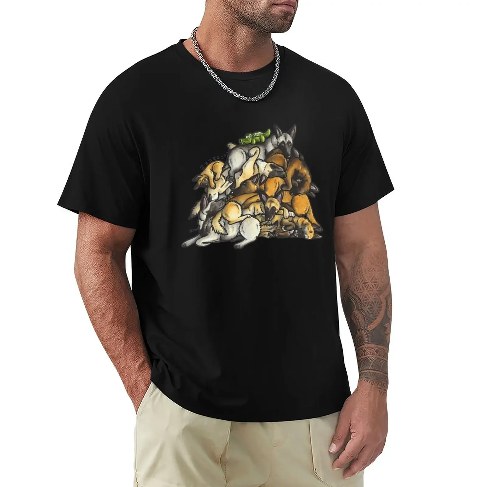 Sleeping Pile Of Malinois Dogs T-Shirt Blanks T-Shirt Manica Corta T-Shirt In Cotone Da Uomo