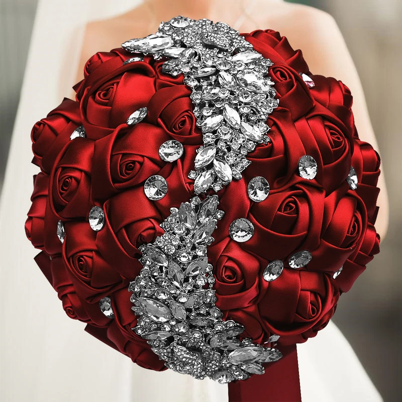 1 Pz/Lotto Bouquet Da Sposa Rosso Bordeaux Bouquet Da Sposa Rosa Fatto A Mano Bouquet Da Sposa