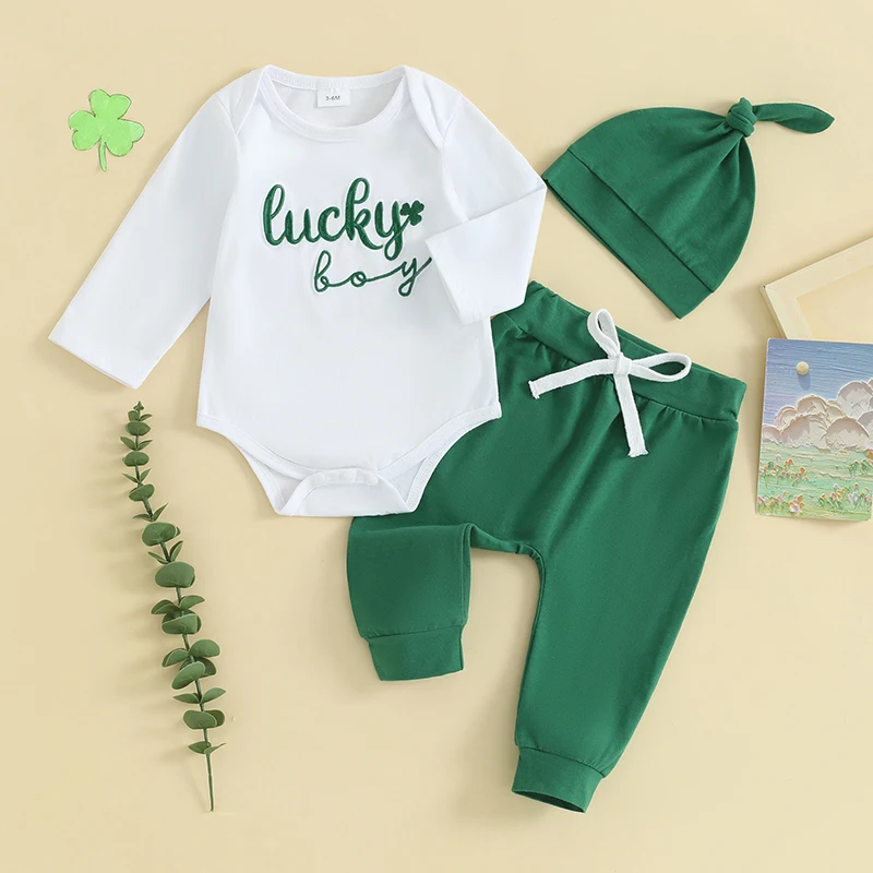 Neonato St Pattys Day Outfit Neonato Pagliaccetto Pantaloni Cappello Vestiti Per Neonati Set Il Mio Primo Giorno Di San Patrizio Abiti