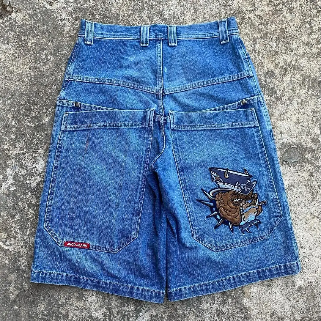 Hip Hop Retro Skeleton Harajuku Gothic Graphic Streetwear Jnco Shorts Y2K Pants Mens Baggy Denim Gym Shorts Uomo Basket Short