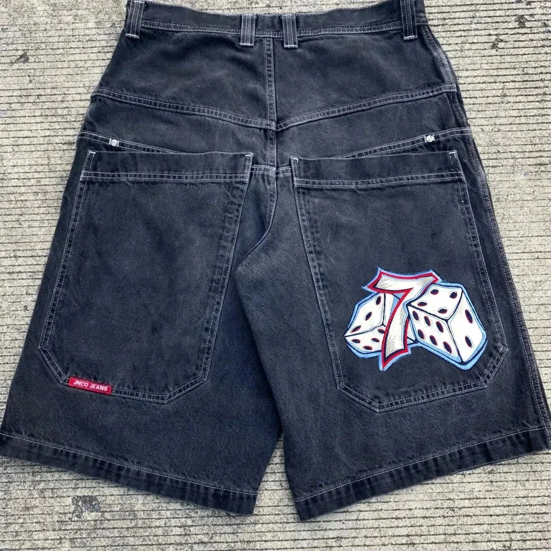 Hip Hop Retro Skeleton Graphic Streetwear Jnco Shorts Y2K Pants Mens Baggy Denim Gym Shorts Harajuku Gothic Men Basketball Short