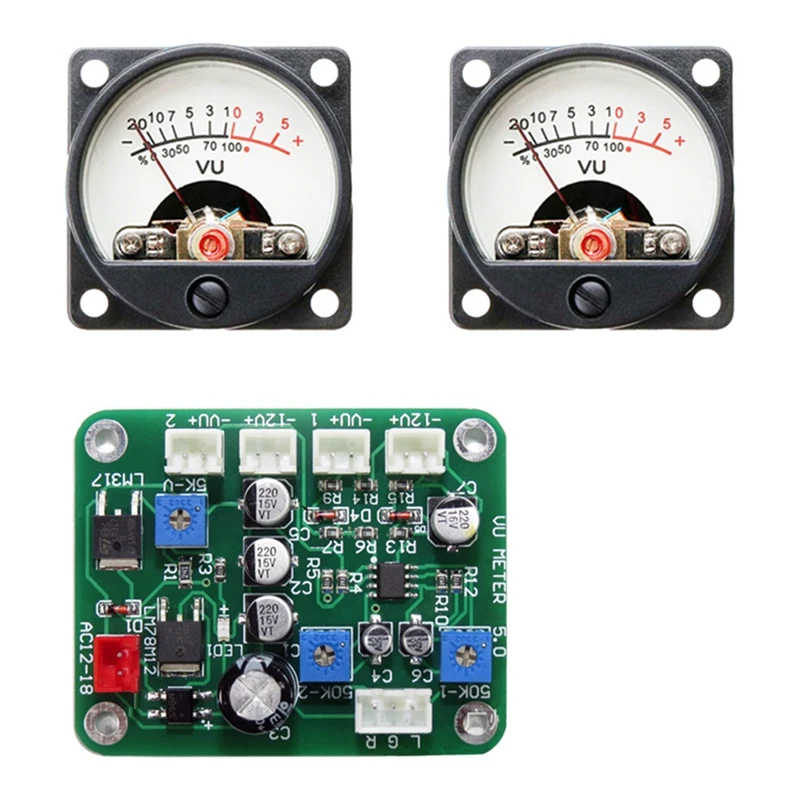 Vu Level Audio Meter Scheda Amplificatore Stereo + 2Pcs Vu Meter 9-12V Dc Amplificatore Stereo Scheda Indicatore Di Livello Durevole