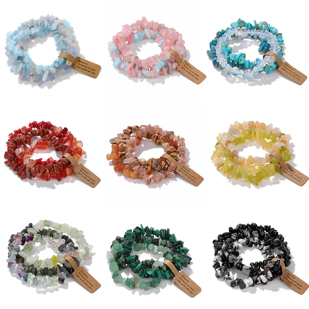 3 Pz/Set Fashion Chip Gravel Stone Bracciale Squisito Gioielli Femminili Regalo Quarzs Agates Morganite Gemstone Mineral Bracelet