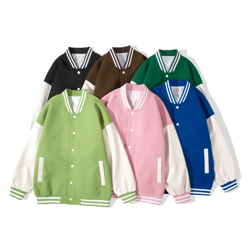 Giacche College Unisex New Fashion Patchwork Button Manica In Pelle Cappotto Sportivo Donna Uomo Team Baseballs Jacket Custom