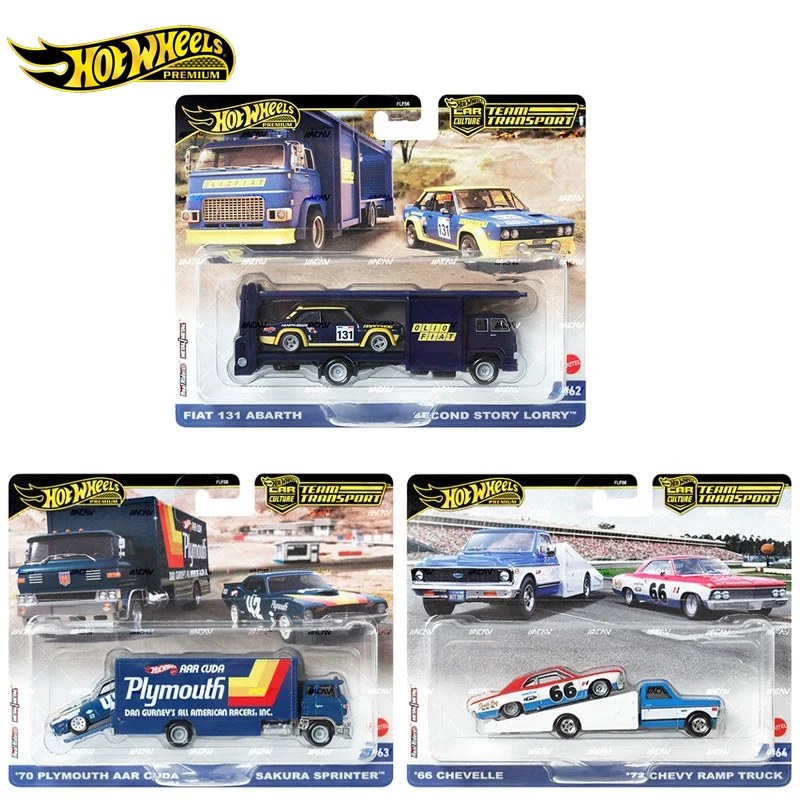 Ruote Calde Originali Premium Car Culture Team Transport Diecast 1/64 Giocattoli Per Ragazzi Fiat Abarth Chevelle Chevy Ramp Truck Plymouth