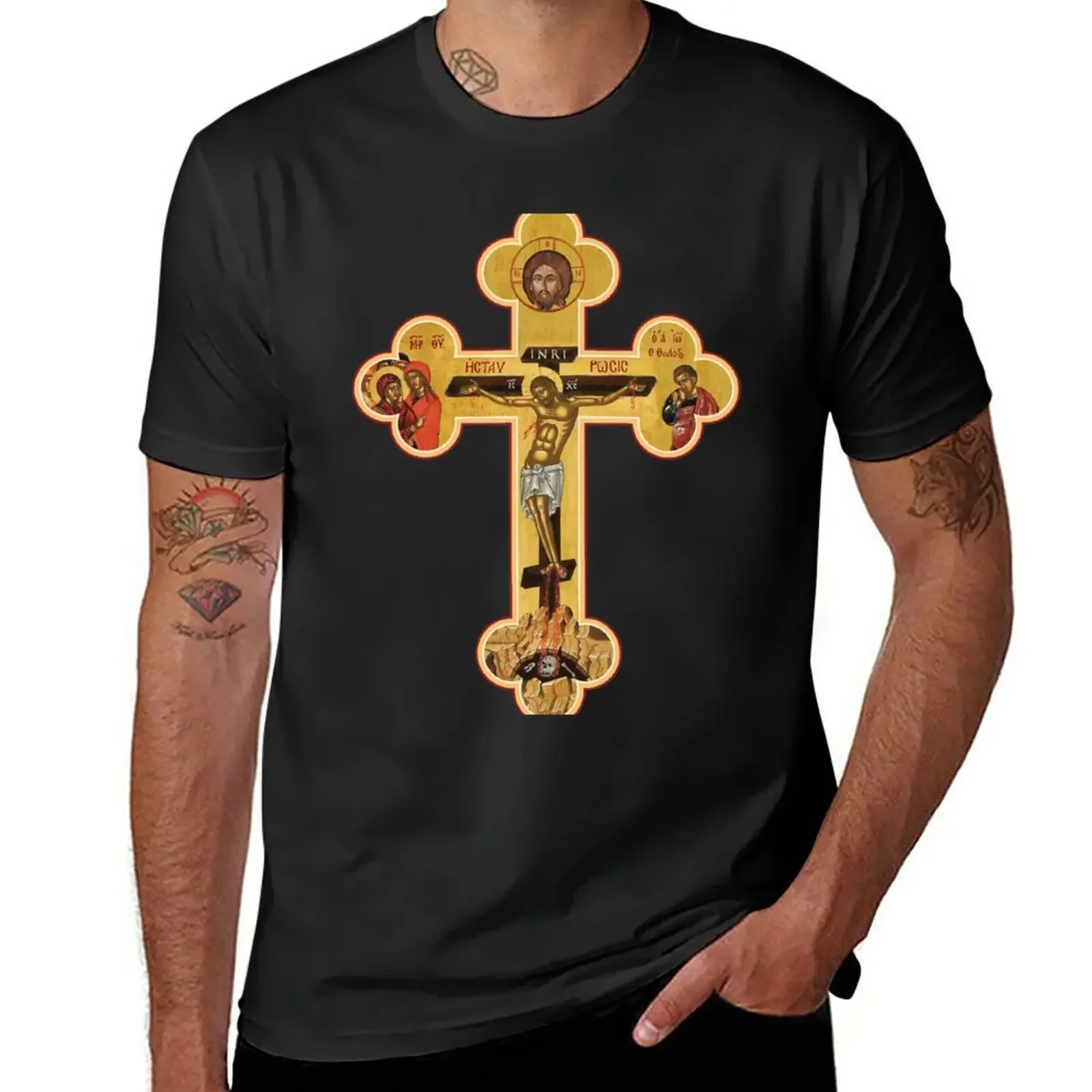 T-Shirt Ortodossa Cross Icon Taglie Forti Abbigliamento Vintage Abbigliamento Uomo