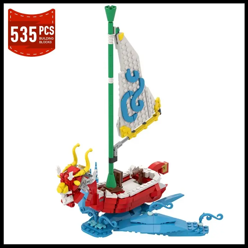 Moc Game Zeldaed Ship Building Blocks Assembly Model Game Series Wind Waker Boat Blue Sailing Boat Brick Toy Gift