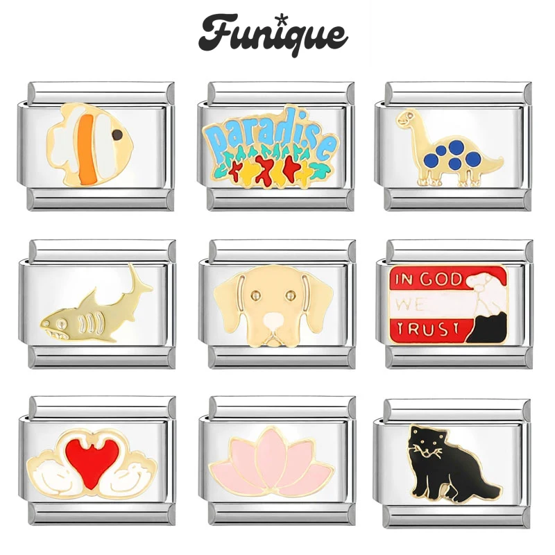 Funique Animal Charm Dog Shark Dinosaur Fish Italian Charm Links Fit 9Mm Bracciale In Acciaio Inossidabile Fai Da Te Che Fa Gioielli All'Ingrosso