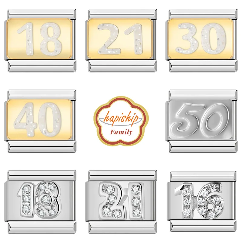 Hapiship Family Women Fashions No 16 18 21 30 40 Italian Charm Links Fit 9Mm Bracciale In Acciaio Inossidabile Che Fa Gioielli Fai Da Te New148