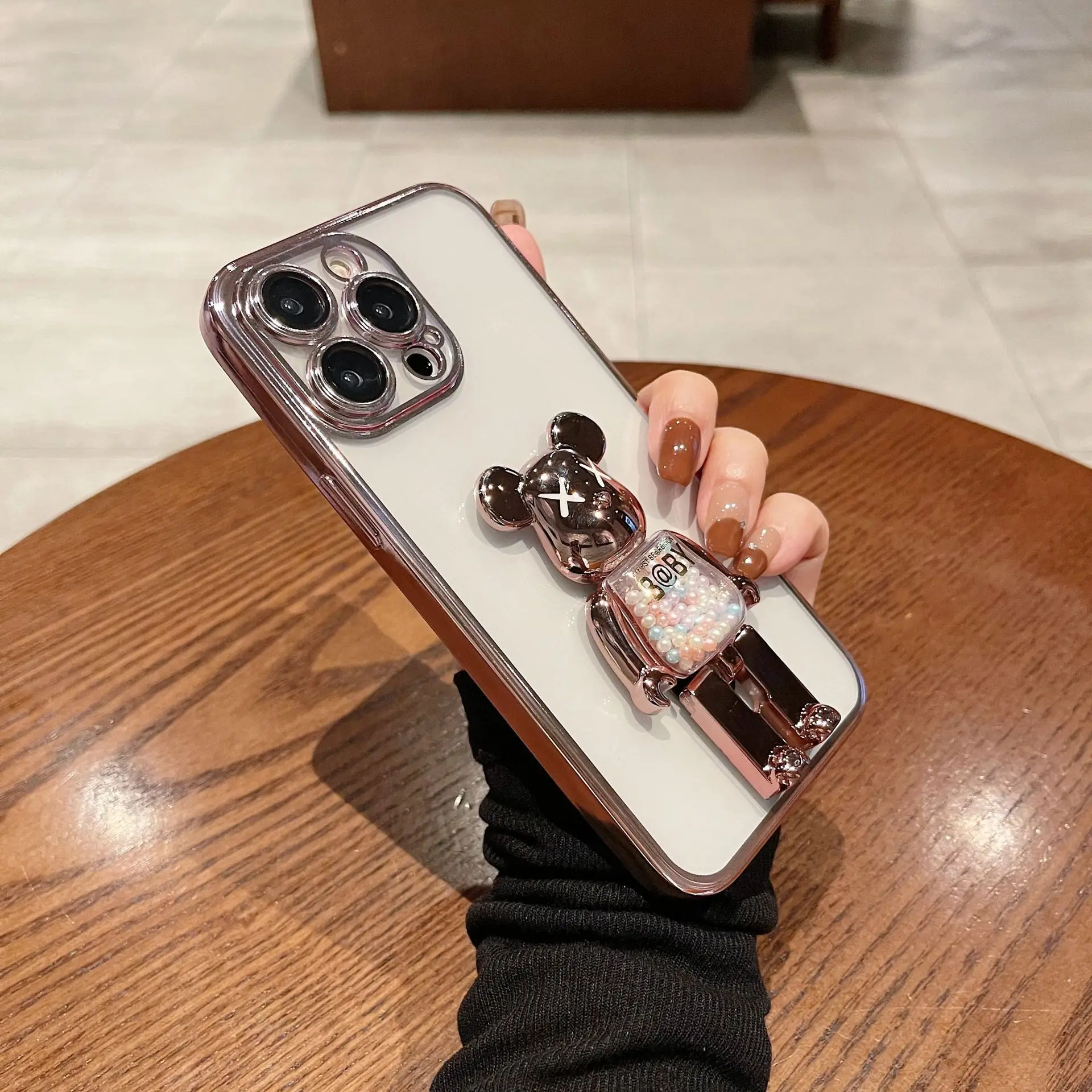 Per Iphone 14 Pro Max Case Creative New Candy Beads 3D Cute Bear Bracket Case Iphone 14 13 12 11 Soft Shell Elettrolitico