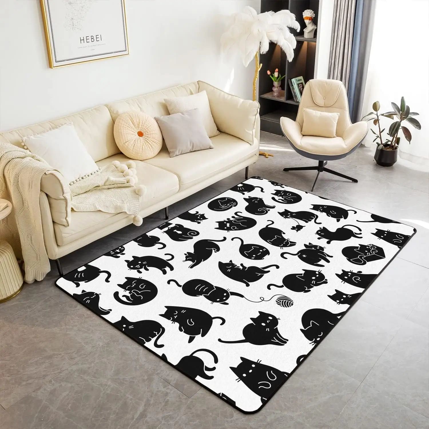 Cute Black Cats Area Rug Lovely Kitten Rug, Cartoon Little Cat Kids Pet Animal Theme Tappeto Decorativo Antiscivolo Per Cat Lover