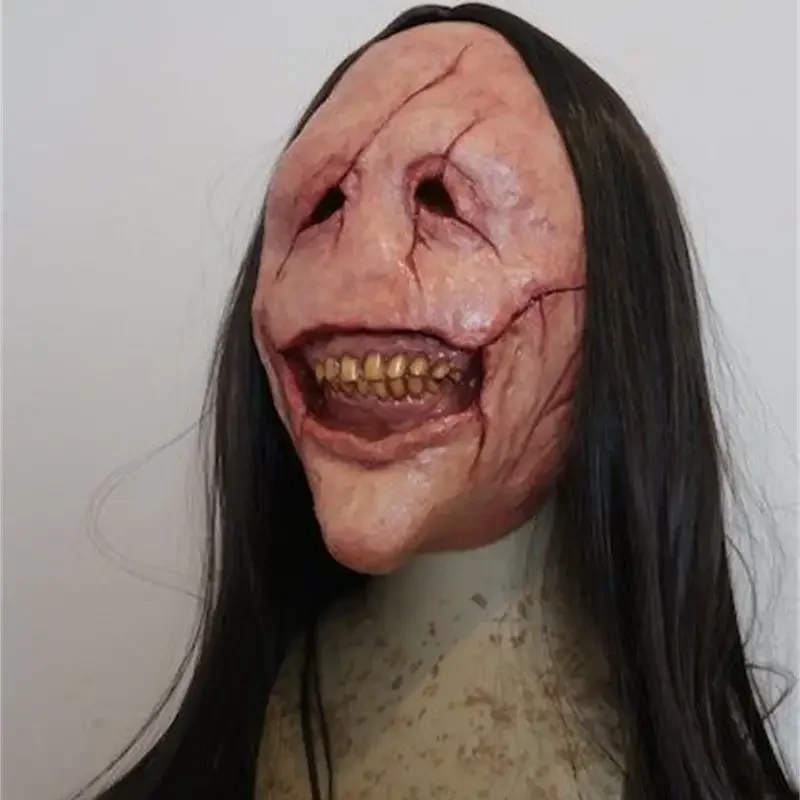 2024 New Halloween Horror Capelli Lunghi Devil Red Face Devil Mask Toothless Devil Latex Long Hair Mask Costume Di Halloween