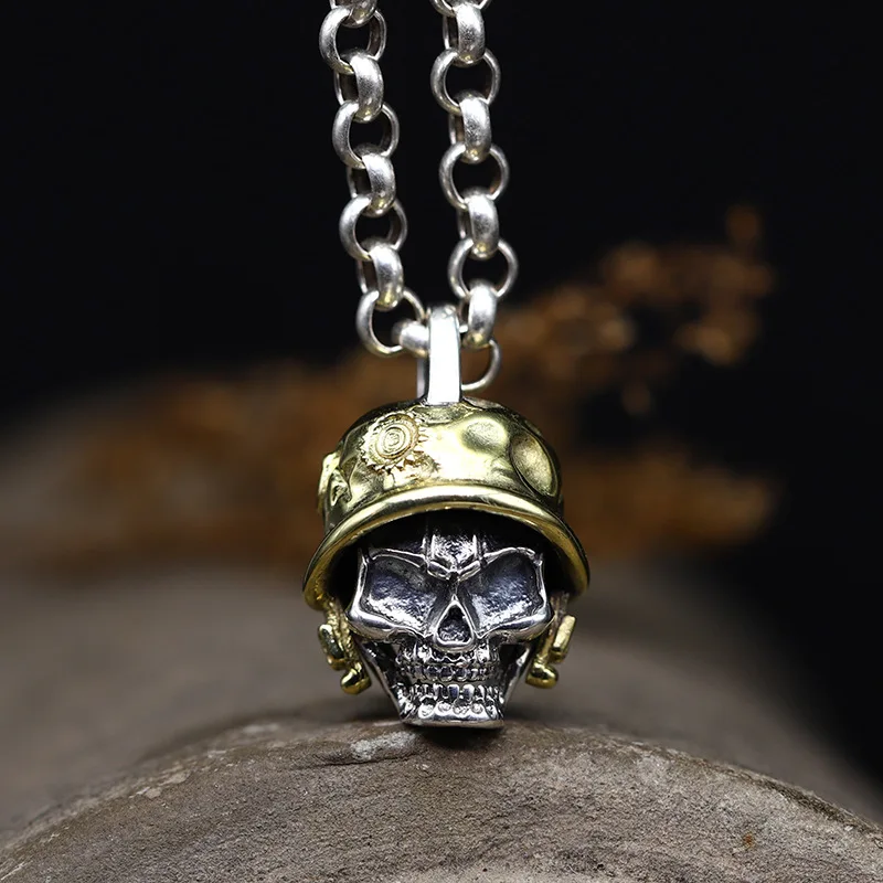 925 Sterling Silver Skull Tank Corps Undead Spirito Della Seconda Guerra Mondiale Del Pendente