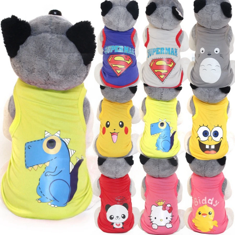 Summer Cat Dog Clothes Traspirante Dog Vestes Puppy Cats Cartoon Vest Asciugatura Rapida Chihuahua Pug Sport Shirts Pet T-Shirt Costume