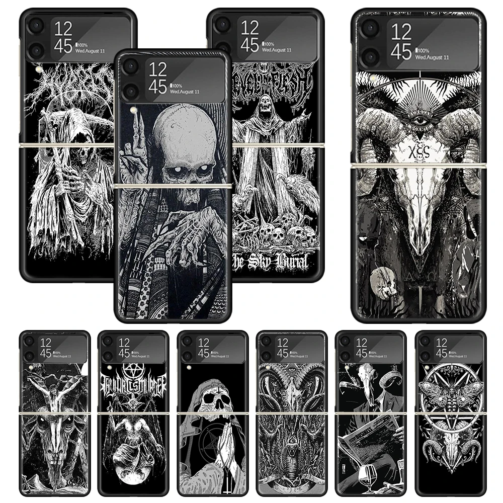 Custodia Satanic Goat Satan Devil Print Per Samsung Galaxy Z Flip 3 4 5 5G Black Hard Cell Phone Shell Zflip3 Flip4 Flip5 Pattern Co