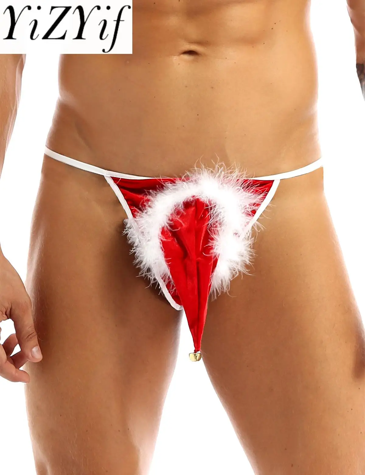 # M-Xxl Red Mens Lingerie Velvet Santa Hat Christmas Holiday Fancy Cosplay G-String Perizoma Intimo Con Piccola Campana