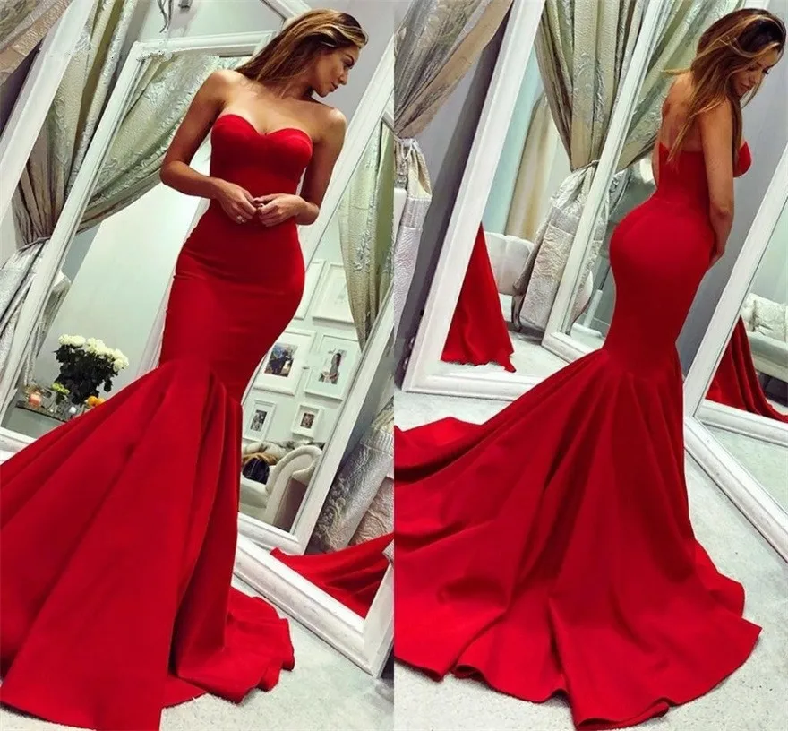 Abiti Da Ballo A Sirena Rossa 2020 Sweetheart Zipper Back Sweep Train Wedding Abiti Da Cerimonia Convenzionali Abito Da Sera Abiti Da Festa